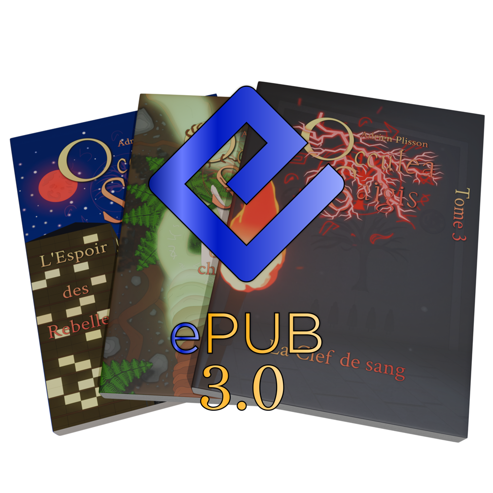 Trois livres avec le logo EPUB par dessus et 3.0 en dessous